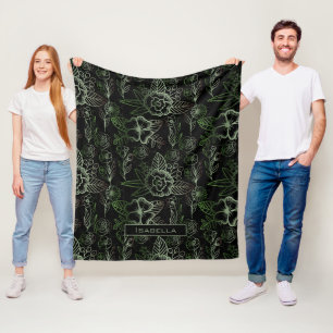 Große Blüte Blumenmuster grün personalisierter Nam Fleecedecke