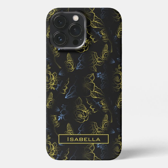 Große Blüte Blumenmuster personalisierter Name iPhone Hülle (Rückseite)