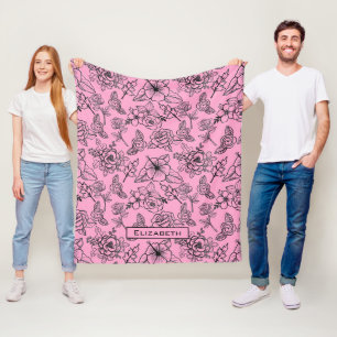 Große Blüte Blumenmuster rosa personalisierter Nam Fleecedecke