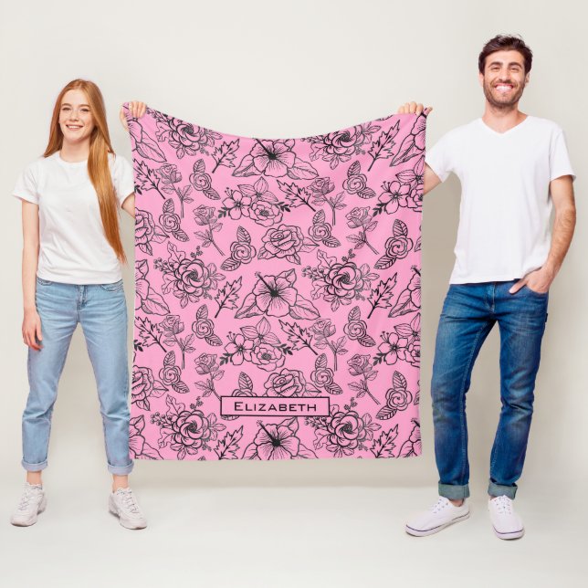 Große Blüte Blumenmuster rosa personalisierter Nam Fleecedecke (Beispiel)