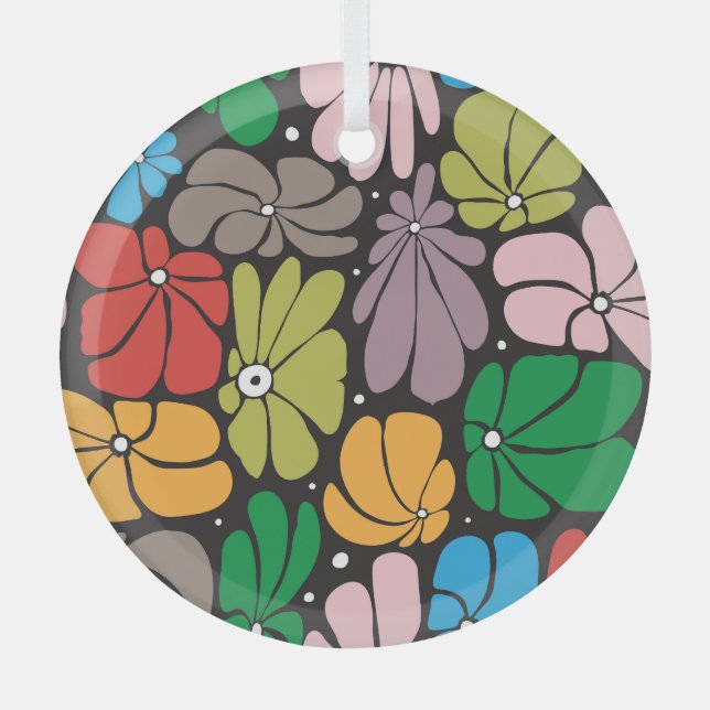 Große Blüten Retroflorieren Nahtlos Ornament Aus Glas (Vorderseite)