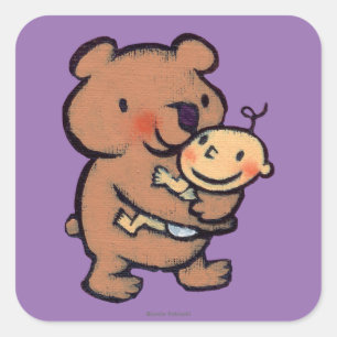 Große Braunbär-feste Umarmung Leslie Patricelli Quadratischer Aufkleber