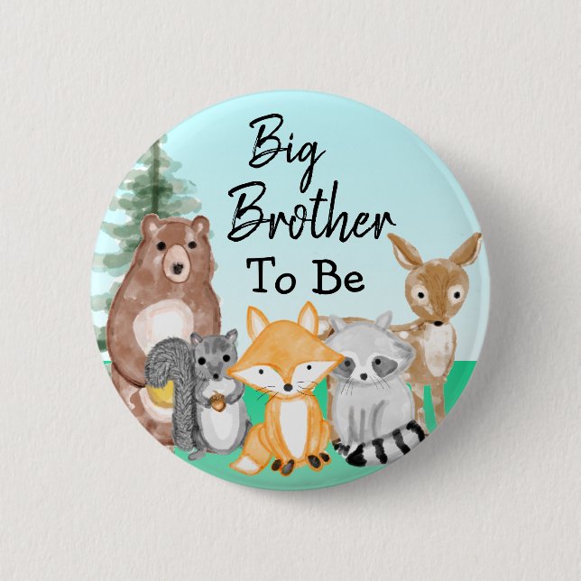 Große Brüder werden | Woodland Creatures Babydusch Button (Vorderseite)