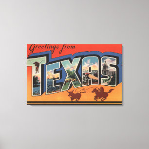 Große Buchstabe-Szenen Texas (Cowboy, der Stier Leinwanddruck