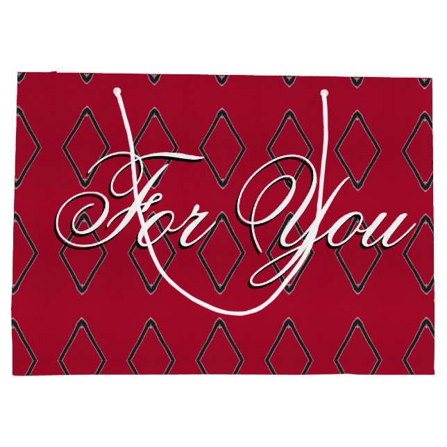 Große Buggundy Diamond Design Papiergeschenktasche Geschenktüte (Rückseite)