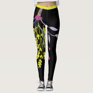 Große, bunt grüne Lila botanische Leggings