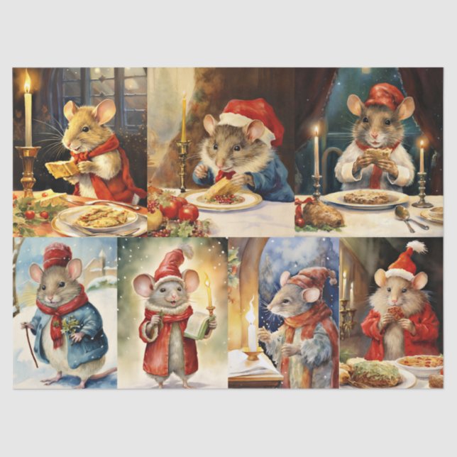 Große Collage von Weihnachtsmäuse für Decoupage Seidenpapier (Vorderseite)