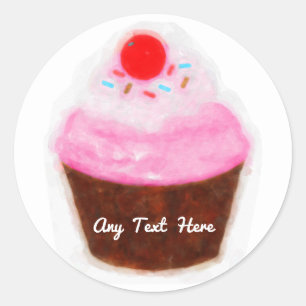 Große Cupcake & Kirsche Wasserfarbe Party Favor Runder Aufkleber