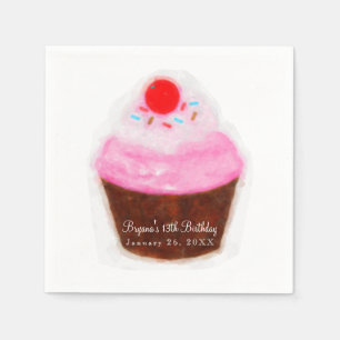 Große Cupcake & Kirsche Wasserfarben-Party Serviette