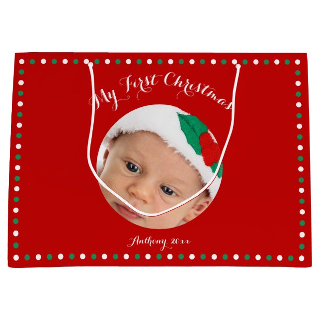 Große Custom Red Meine ersten Weihnachtsgeschenkta Große Geschenktüte (Vorderseite)