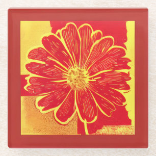 Große Daisy Aster in Rot, Gelb und Safron Glasuntersetzer