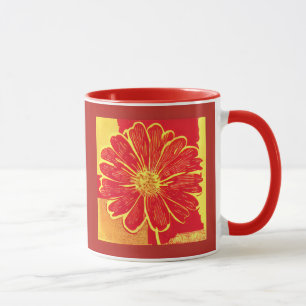 Große Daisy Aster in Rot, Gelb und Safron Tasse