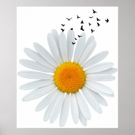 Große Daisy Blume mit Flock of Flying Birds. Poster