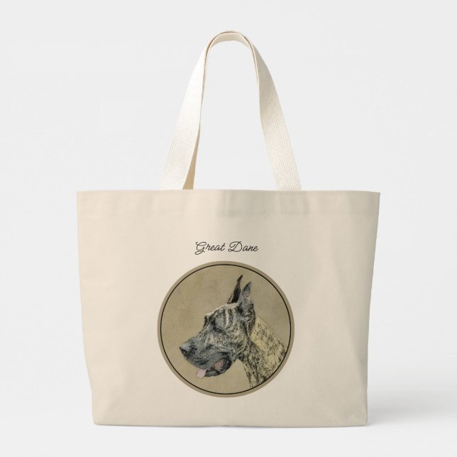Große Dan-Malerei Brindle Original Hunde Kunst Jumbo Stoffbeutel (Rückseite)
