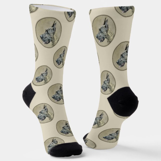 Große Dan-Malerei Brindle Original Hunde Kunst Socken (Gewinkelt)