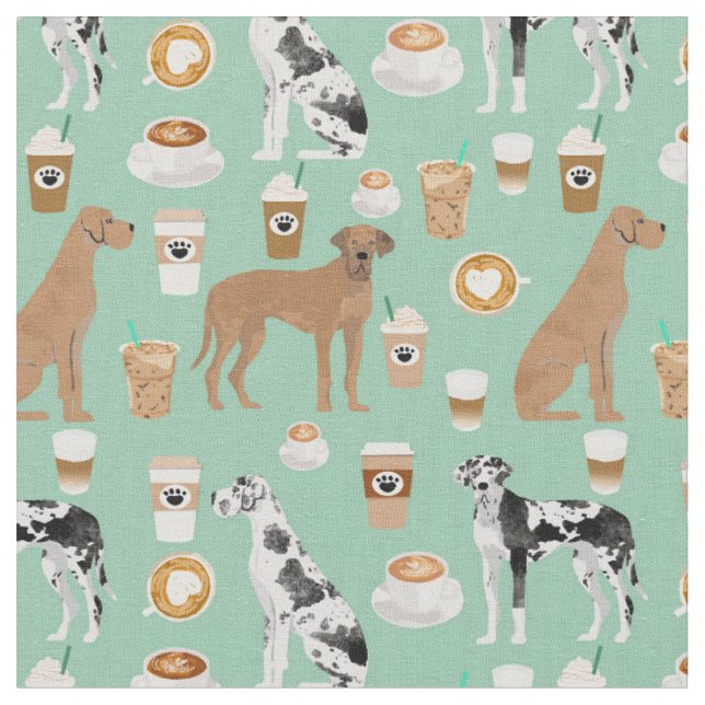 Große Dane Hunde Kaffeeliebhaber Minze Stoff (Nahaufnahme)