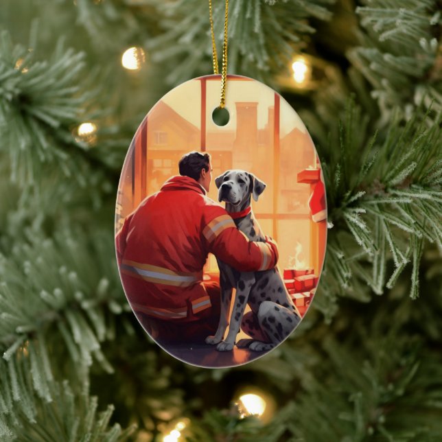 Große Dane Weihnachtsschmuck, Hunde-Gedenkgeschenk Keramik Ornament (Baum)