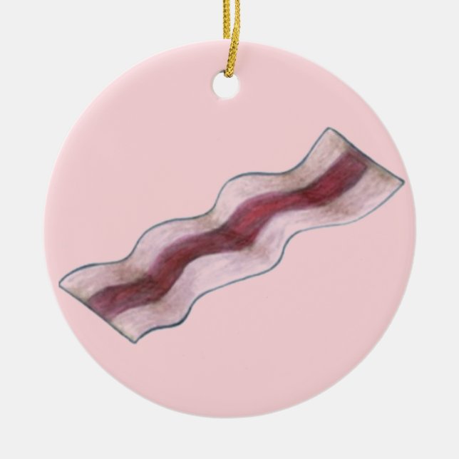 Größe des rosa Bacon Strip Frühstück Keramik Ornament (Vorne)