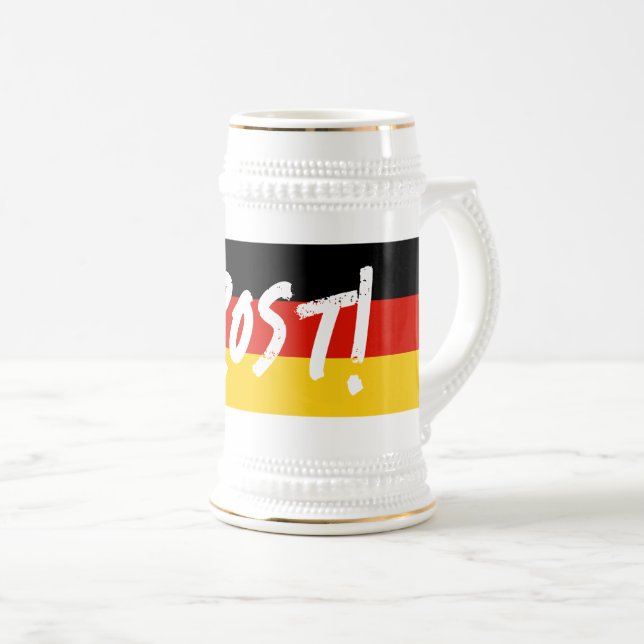 Große deutsche Flagge Retro Bierstein Tasse. Prost Bierglas (VorderseiteRechts)