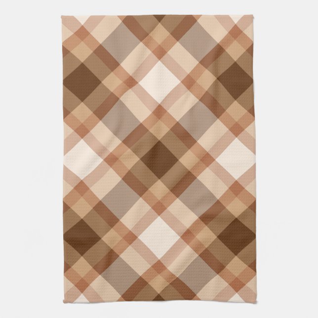 Große Diagonal Kariert braun, Beige, Kupfer und Ta Geschirrtuch (Vertikal)