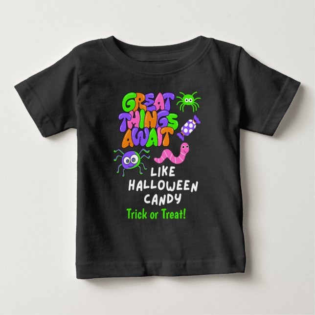 Große Dinge warten Halloween Candy Kids Shirt (Vorderseite)