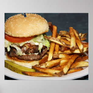 Große Doppelpfund Burger Fries und Cola Poster