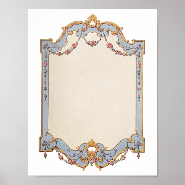 Große druckbare französische Vintag Frame Blue Scr Poster (Vorne)