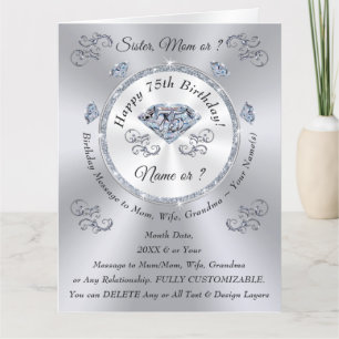 Große Ehefrau, Mama, Schwester 75. Geburtstagskart Karte