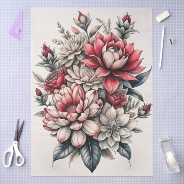Große elegante Blumenmöbel-Dekupage Seidenpapier (Basteln)