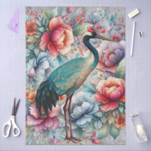 Große elegante Wasserfarben-Florales & Kranich-Dec Seidenpapier
