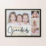 Große Enkel machen Life Grand 4 FotoCollage Puzzle<br><div class="desc">Ein modernes Foto-Collage Geschenk für Großeltern mit einem sentimentalen Zitat: "Großkinder machen das Leben großartig".Persönlich mit 4 Bildern und Enkeln-Namen,  um es zu einem unvergesslichen Geschenk für den Weihnachtsmüttertag,  den Großeltertag und den Geburtstag zu machen.</div>