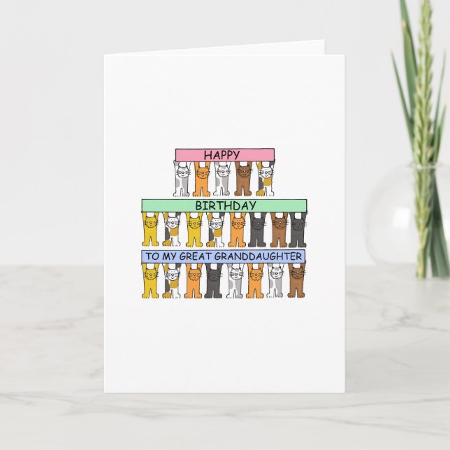 Große Enkelin Geburtstag, Cartoon Katzen. Karte (Vorderseite)