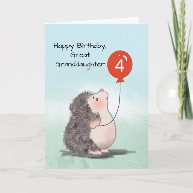 Große Enkeltochter 4. Geburtstag Niedlicher Igel Karte (Vorderseite)