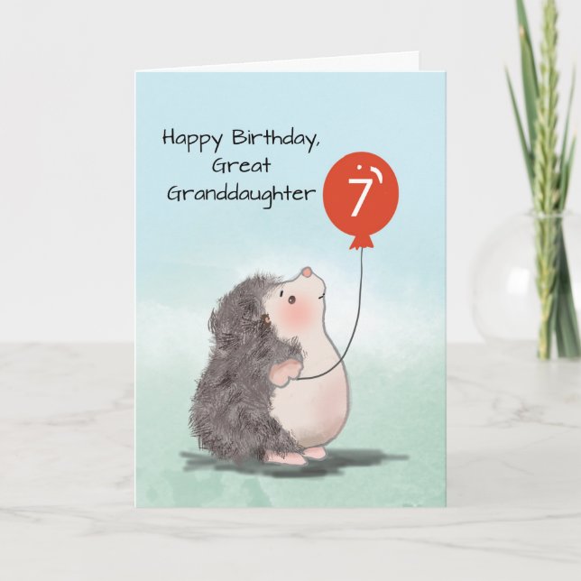 Große Enkeltochter 7. Geburtstag Niedlicher Igel Karte (Vorderseite)
