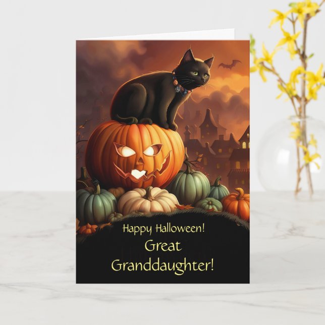 Große Enkeltochter Happy Halloween Niedliche Katze Karte (Gelbe Blume)