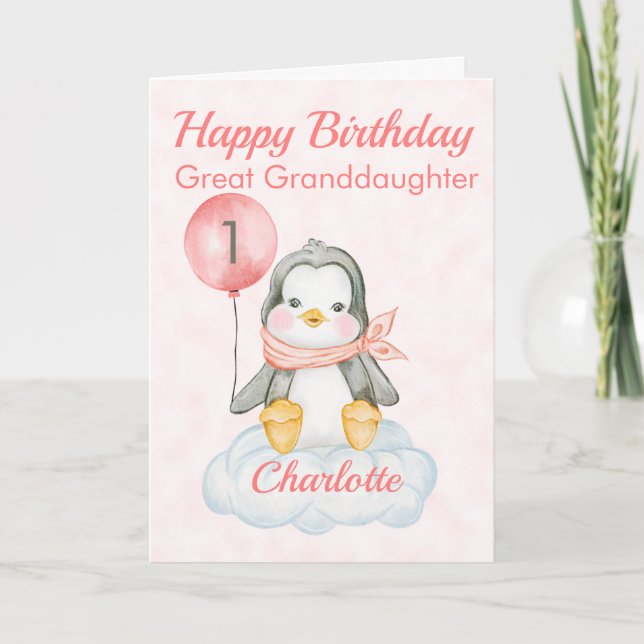 Große Enkeltochter Penguin Happy 1. Geburtstag Karte (Vorderseite)
