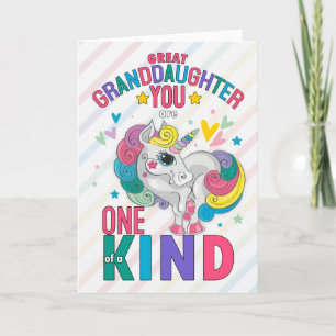 Große Enkeltochter Rainbow Unicorn Valentine Feiertagskarte