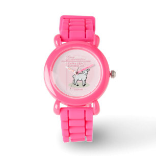 Große Enkeltochter Taufe Pink Girl Lamb Armbanduhr