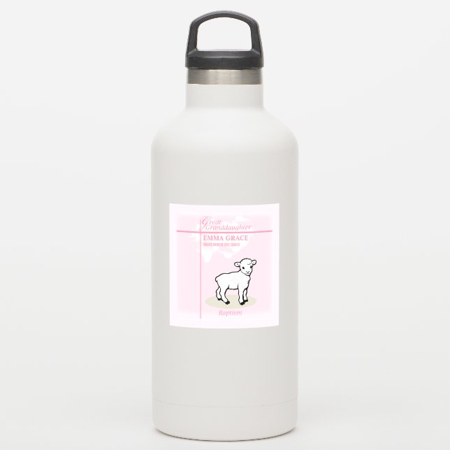 Große Enkeltochter Taufe Pink Girl Lamb Aufkleber (Wassserflasche)