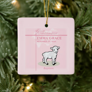 Große Enkeltochter Taufe Pink Girl Lamb Keramikornament