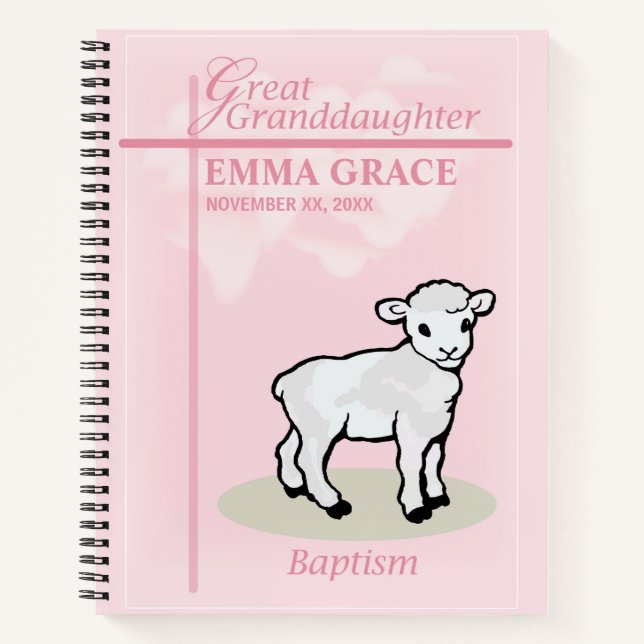 Große Enkeltochter Taufe Pink Girl Lamb Notizbuch (Vorderseite)