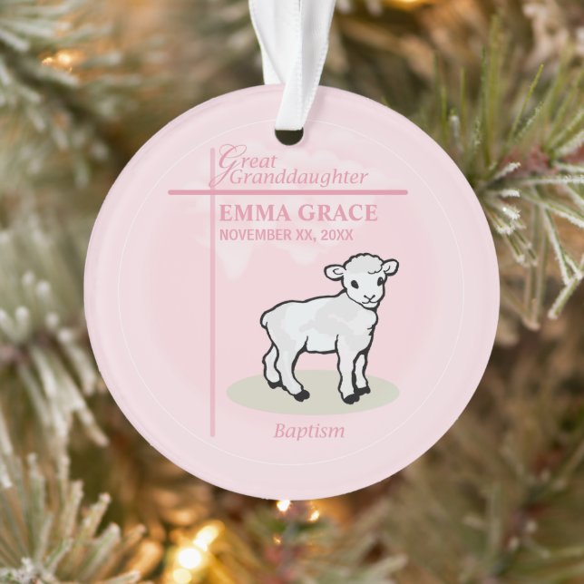 Große Enkeltochter Taufe Pink Girl Lamb Ornament (Baum)