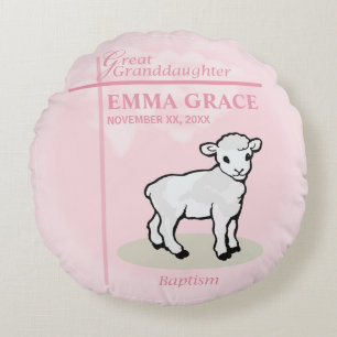 Große Enkeltochter Taufe Pink Girl Lamb Rundes Kissen