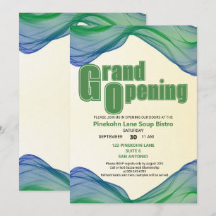 Große Eröffnungs Blau Grüne Rand Wasserfarbe Welle Einladung