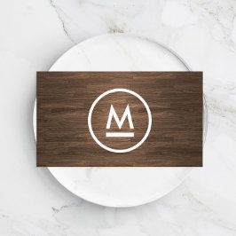 Große erste moderne Monogramm auf braunem Holz Visitenkarte