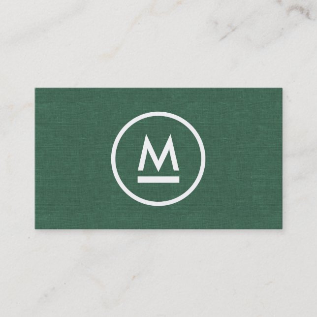 Große erste moderne Monogramm auf Grünleinen Visitenkarte (Vorderseite)