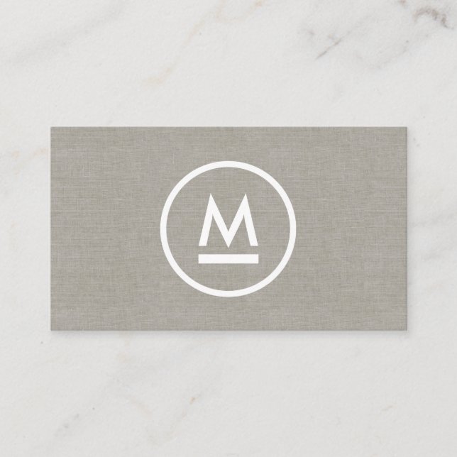 Große erste moderne Monogramm auf Taupe Linen Visitenkarte (Vorderseite)