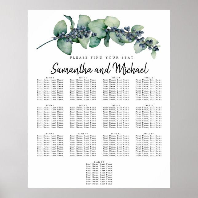 Große Eukalyptus-Botanische 13-Tisch-Sitzkarte Poster (Vorne)