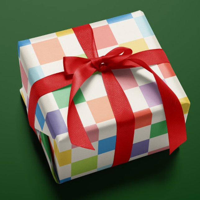 Große Farbenfrohe Rainbow-Schachbrettmuster Geschenkpapier (Colorful checkerboard and cream patterned gift wrapping paper)