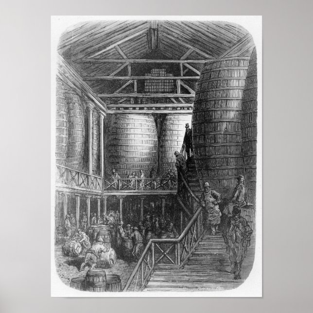 Große Fässer in einer Brauerei Poster (Vorne)